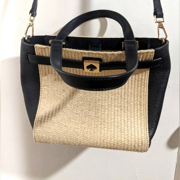 Kate Spade vintage straw & black leather purse - Picture 1 of 7